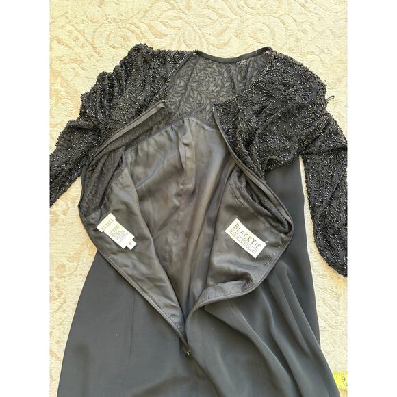 Oleg Cassini Black Tie Beaded Long Sleeve Cocktail Dress Black Size 4 Small - Picture 6 of 10
